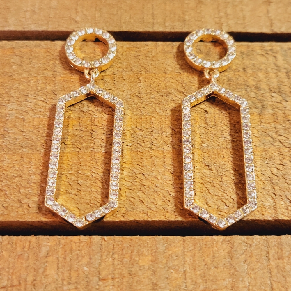 Geometric Rhinestone Drop Earrings - Picture 3 of 5